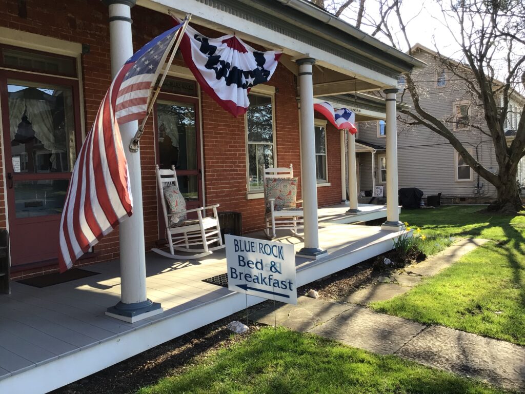 Front porch photo with rockers at Blue Rock Bed and Breakfast